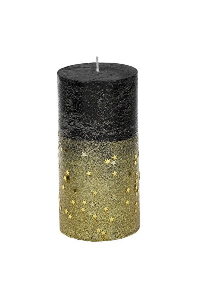 OEM Black Candle with Gold Glitter Christmas Stars Ø7x15cm