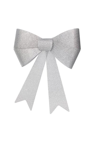 OEM Διακοσμητικός Χριστουγεννιάτικος Φιόγκος Ασημί με Γκλίτερ 38εκ.