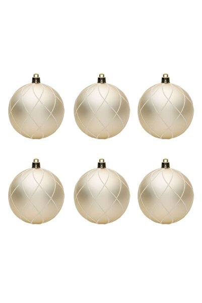 OEM Set Globuri de Craciun Bej Mat Model Plasa Glitter Ø8cm - 6buc