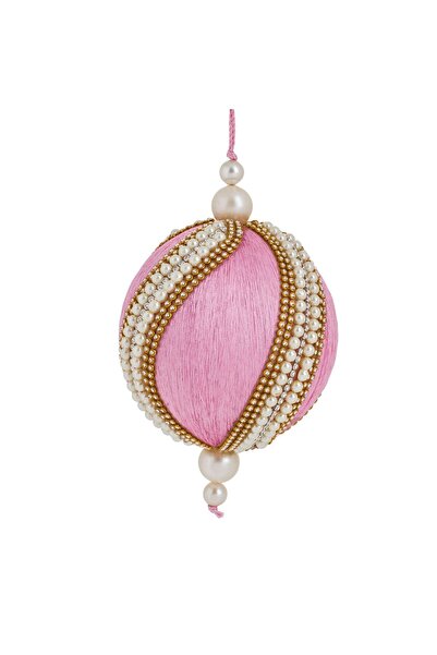 OEM Χριστουγεννιάτικο στολίδι: Ροζ σφαίρα με στρας και χάντρες, Ø10 εκατοστά