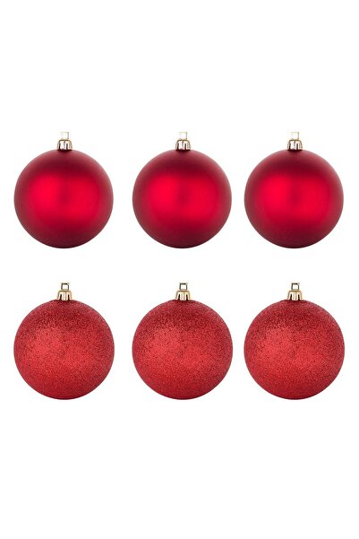 OEM Set of Red Matt Glitter Christmas Baubles Ø10cm - 6pcs