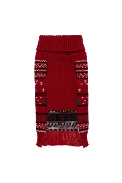 OEM Pulover Tricotat Rosu cu Model de Craciun & Fular pentru Animale de Companie