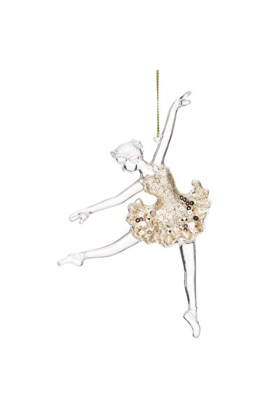 OEM Ornament Brad de Craciun Balerina Transparenta Bej cu Glitter 14cm