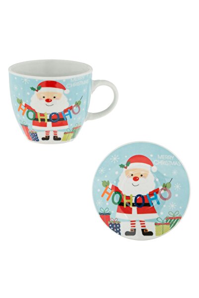 OEM Set of Blue Christmas Porcelain Cup Santa Claus Hohoho & Saucer 90ml