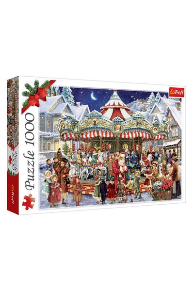 OEM Vintage Christmas Puzzle Snowy City with Carousel & Santa Claus (1000 pieces) - Trefl