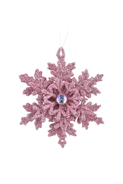 OEM Christmas Tree Ornament 3D Pink Snowflake with Glitter & Crystal 12x4cm