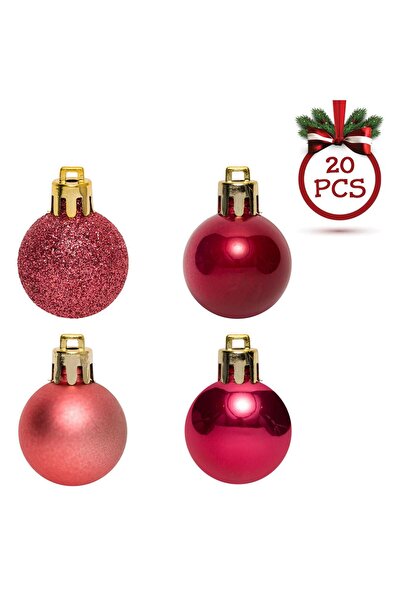 OEM Set Globuri de Craciun Roz Rosii Glitter 3 centimetri - 20buc