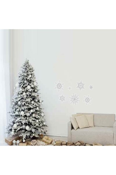 OEM Autocolante Decorative de Craciun Fulgi Albi Argintii Glitter 18x23cm