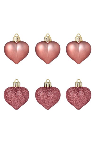 OEM Σετ Χριστουγεννιάτικων Στολιδίων Καρδιές Ροζ Χρυσό Ματ Γκλίτερ 5εκ. - 6 τ...