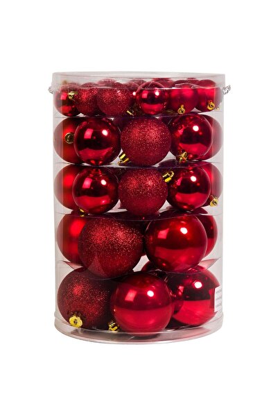 OEM Set Globuri de Craciun Rosii Mat Stralucitoare Glitter 4-6-8cm - 44buc