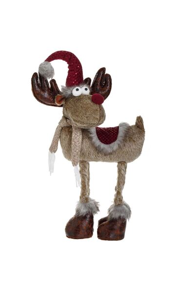 OEM Christmas Decorative Figurine Brown Reindeer with Burgundy Hat 60cm