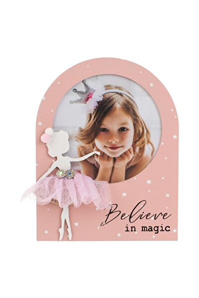 OEM Pink Wooden Tabletop Photo Frame Ballerina Tutu Skirt Strass Pompom 17x22cm