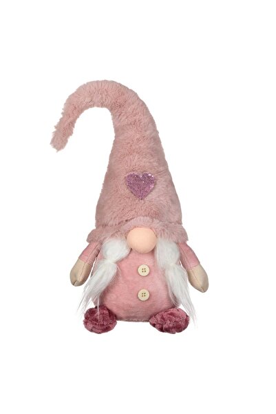 OEM Figurina Decorativa Mos Craciun Gnome Roz Blana Artificiala Codite Inima Glitter 45cm