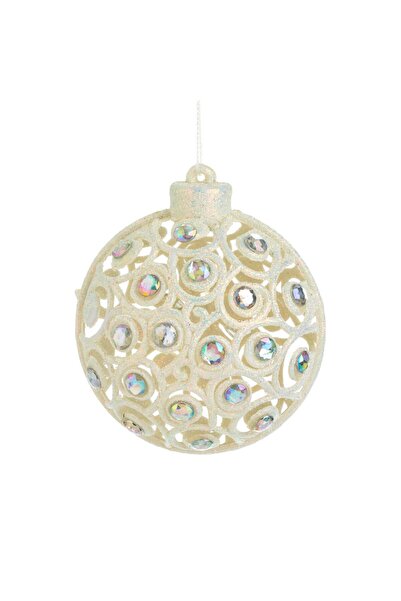 OEM Ornament Brad de Craciun Glob Alb cu Glitter Irizat & Strass Ø8cm
