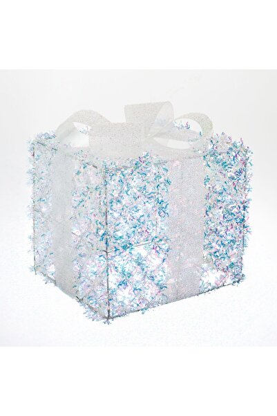 OEM Decoratiune de Craciun Cadou Alb cu Tinsel Holografic & 25 de Becuri LED 25x25x30cm