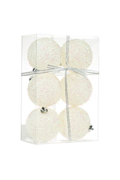 OEM Set of White Tinsel Christmas Baubles Ø8cm - 6pcs