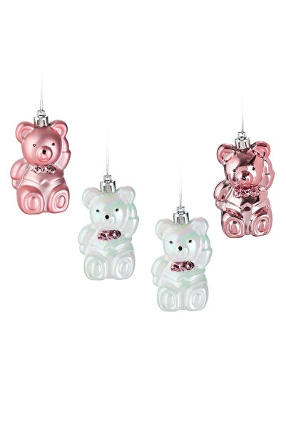 OEM Set Ornamente Brad de Craciun Ursuleti Roz Albi Irizati 7.5cm - 4buc