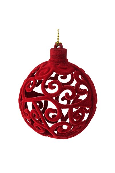 OEM Ornament Brad de Craciun Glob Catifelat Rosu cu Model Ø8cm