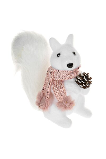 OEM Figurina Decorativa de Craciun Veverita din Spuma Alba cu Fular Roz Blana...