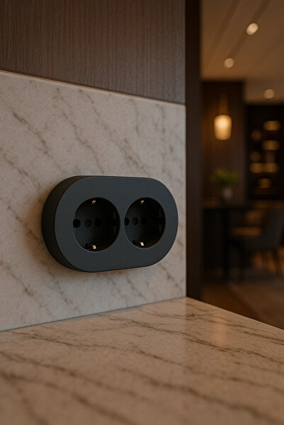 AyrStore Antrasit Renk İkili Topraklı Priz – Modern Sıva Üstü Duvar Prizi, Lüks Dekoratif Elektrik Priz Çift