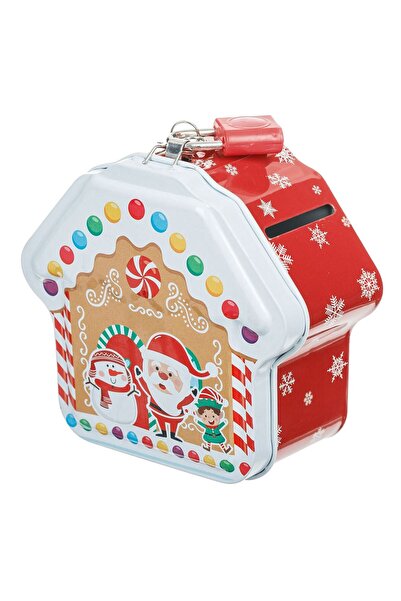 OEM Χριστουγεννιάτικος Μεταλλικός Κουμπαράς Σπίτι Άγιου Βασίλη με Κλειδαριά 1...