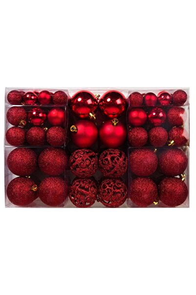 OEM Set Globuri de Craciun Rosii Mat Stralucitoare Glitter 3-4-6cm - 100buc