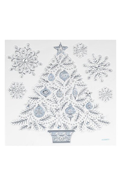 OEM Christmas Decorative Stickers Tree Silver Flakes Blue 18x23cm