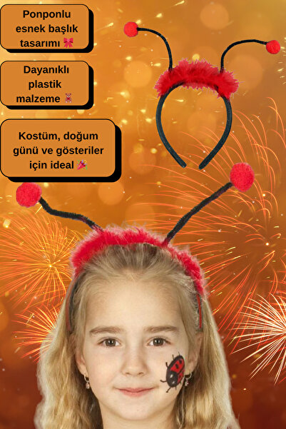 Tamsena Store Kırmızı Siyah Ponponlu Uğur Böceği Tacı – Plastik Parti ve Kost...