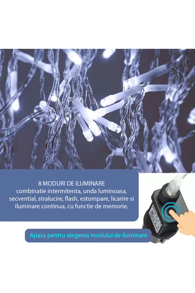 SUPER TRENDS Instalatie Luminite Craciun Exterior 200 LED SUPER TRENDS, 10 m, Model Turturi de Gheata, 8 Moduri