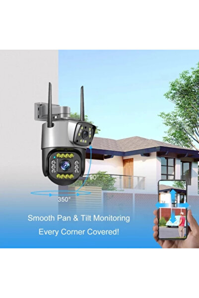 Zherqon Dual-Lens Wireless IP Surveillance Camera with Two-Way Audio (Grey/Black) + 32GB Card