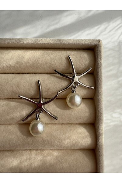 BERFACCESSORIES Pearl Dangle Silver Earrings
