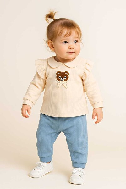 gigigiyim Girl's Suit with Ruffled Sleeves and Teddy Bear Pattern