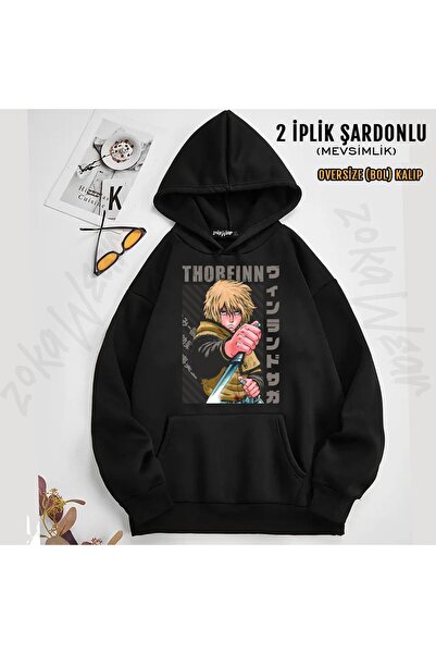 ZOKAWEAR Unisex Vinland Saga Thorfinn Karlsefni Baskılı Kapşonlu Sweatshirt (2 İplik)