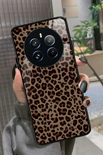 realme 12 Uyumlu Kahverengi Leopar Tasarımlı Parlak Premium Kılıf