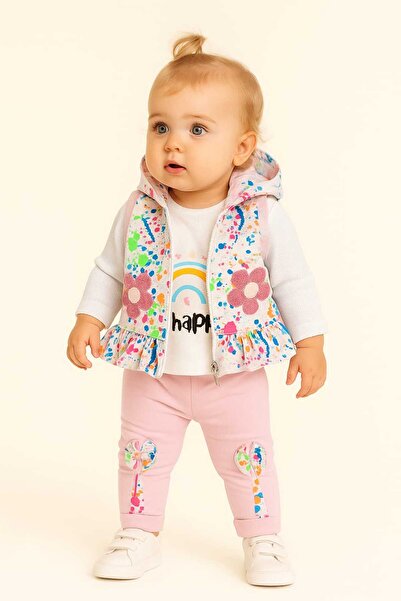 gigigiyim Flower Patterned Hooded 3-Piece Girls' Set