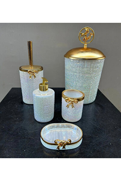 İmren Collection Luxury White Round Glass Bathroom Set