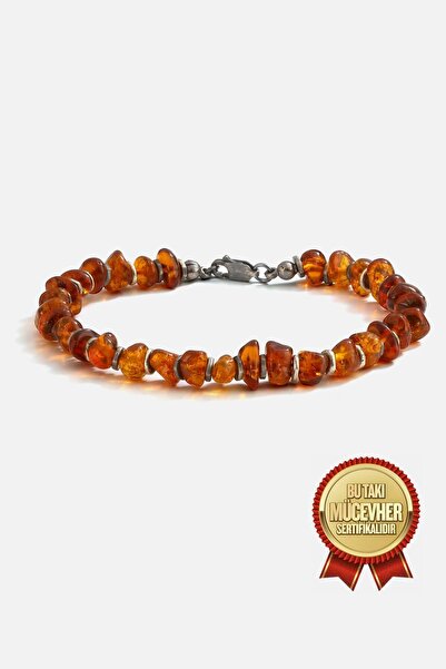 MEKS JEWELS Saf Damla Kehribarı Gümüş Erkek Bilekliği