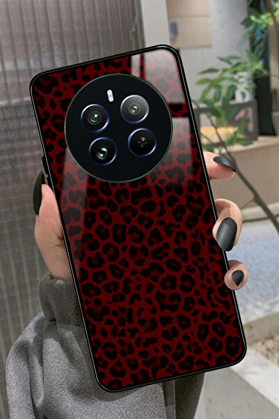 realme 12 Uyumlu Bordo Leopar Tasarımlı Glossy Premium Kılıf