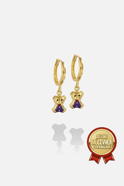 MEKS JEWELS Mikron Altın Kaplama Gümüş Ayıcıklı Çocuk Küpesi