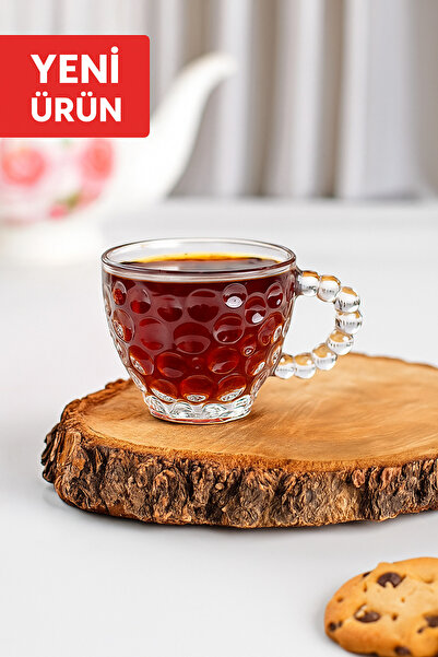 zaTen Pazar Cherry Coffee 6'lı Taşlı Boncuklu Cam Kahve fincanı Lüks Cam Finc...