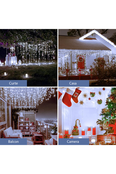 SUPER TRENDS Instalatie Luminite Craciun Exterior 200 LED SUPER TRENDS, 10 m, Model Turturi de Gheata, 8 Moduri