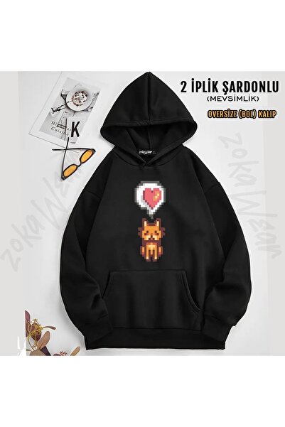 ZOKAWEAR سويت شيرت بقلنسوة للجنسين من Stardew Valley Pixel Art Cat مطبوع (خيطان)