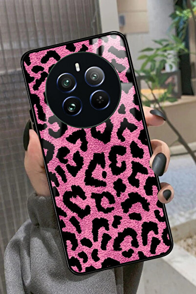 realme 12 Uyumlu Pembe Leopar Tasarımlı Glossy Premium Kılıf