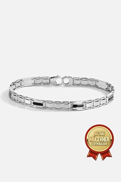 MEKS JEWELS Mikron Altın Kaplama Klasik Gümüş Erkek Bilekliği