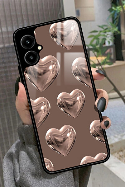 omix X5 Uyumlu Kahverengi Kalp Tasarımlı Glossy Premium Kılıf