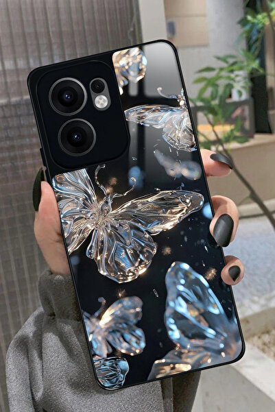 OPPO Reno 13F Uyumlu Beyaz Kelebek Tasarımlı Glossy Premium Kılıf