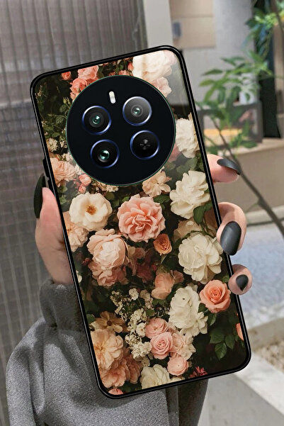 realme 12 Uyumlu Pembe Çiçek Tasarımlı Glossy Premium Kılıf