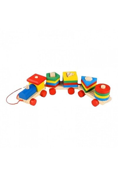 Wooden Toys Trenulet din lemn cu sortator de forme, 22 piese, 37cm, multicolo...