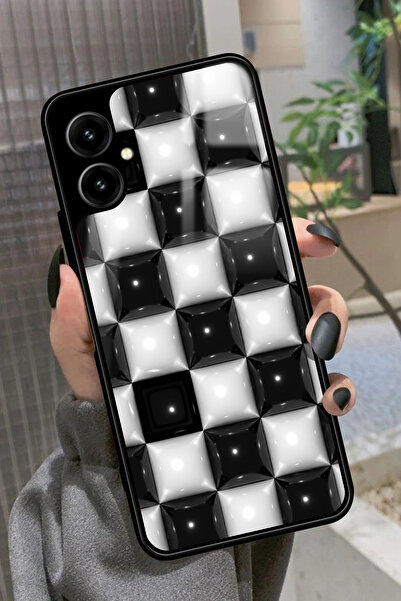 omix X5 Uyumlu Siyah-Beyaz Kare Tasarımlı Glossy Premium Kılıf