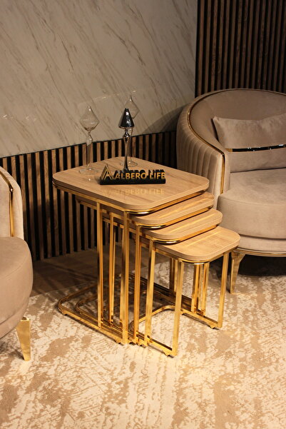 AlberoLife 4'lü Tekerlekli Koltuk Sehpası (KURULUM GEREKTİRMEZ) GOLD AYAK SON...